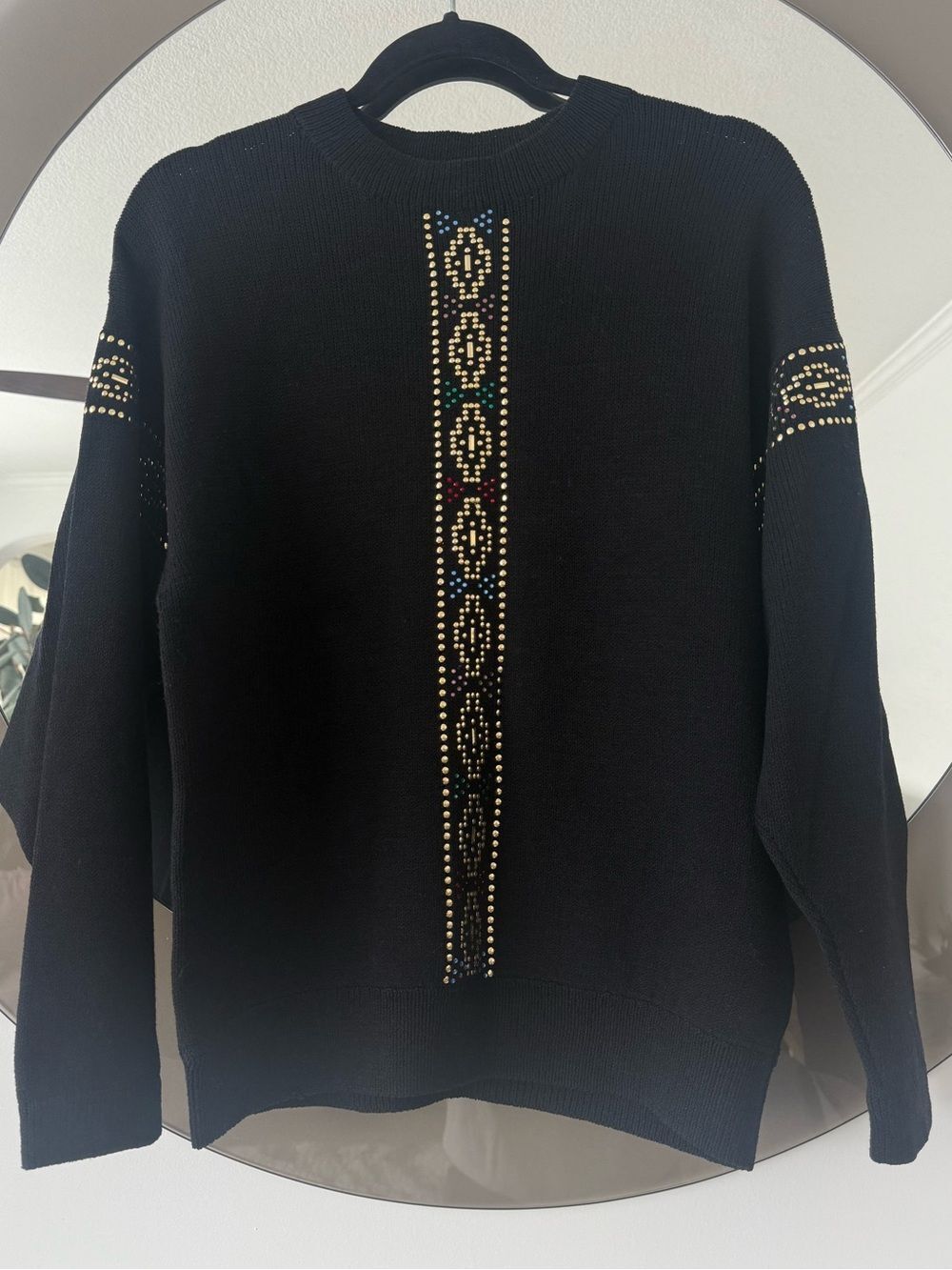 St. John Vintage Designer Black Sweater Gold Embellishments Size M